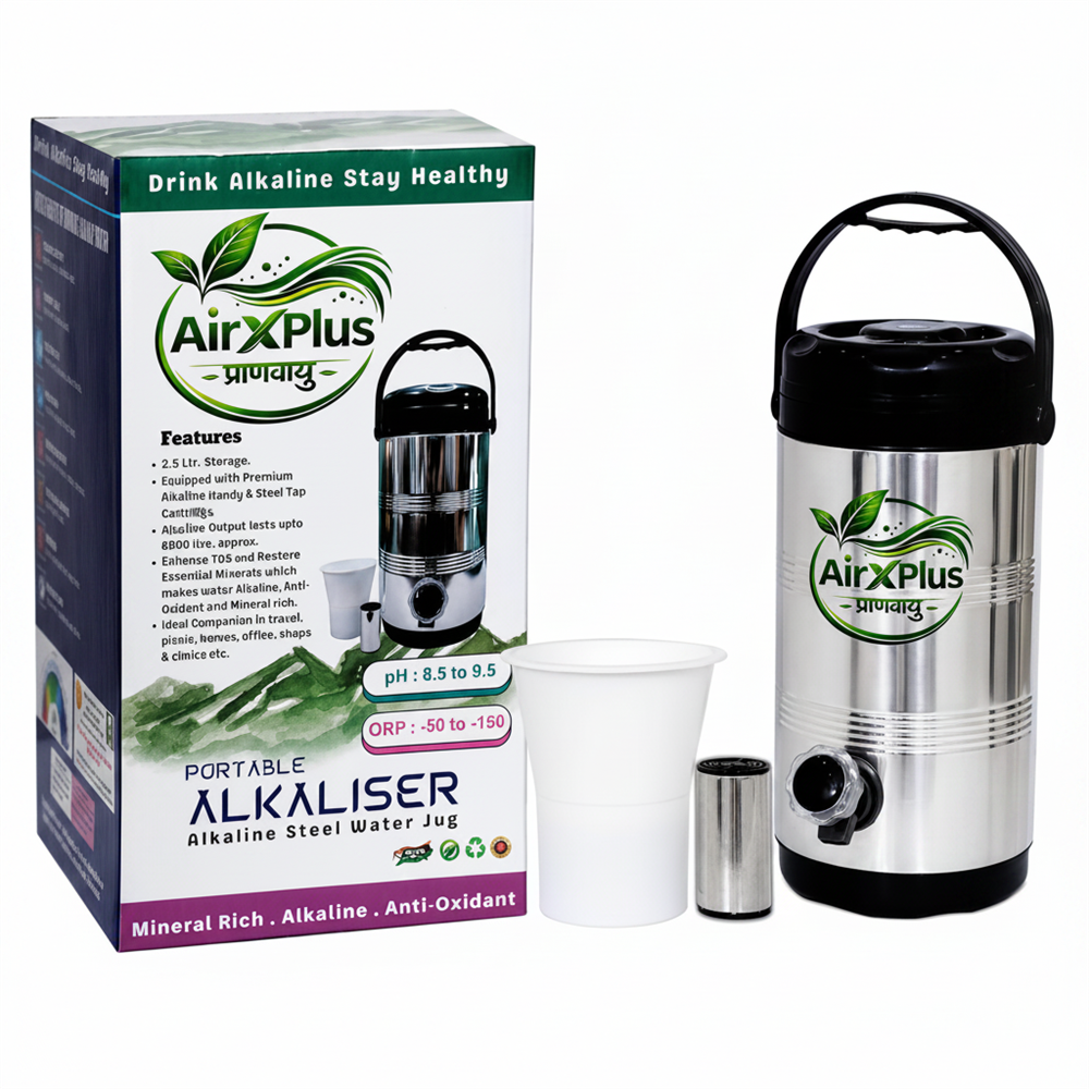 AirXPlus Portable Alkaliser – Alkaline Steel Water Jug (2.5L)
